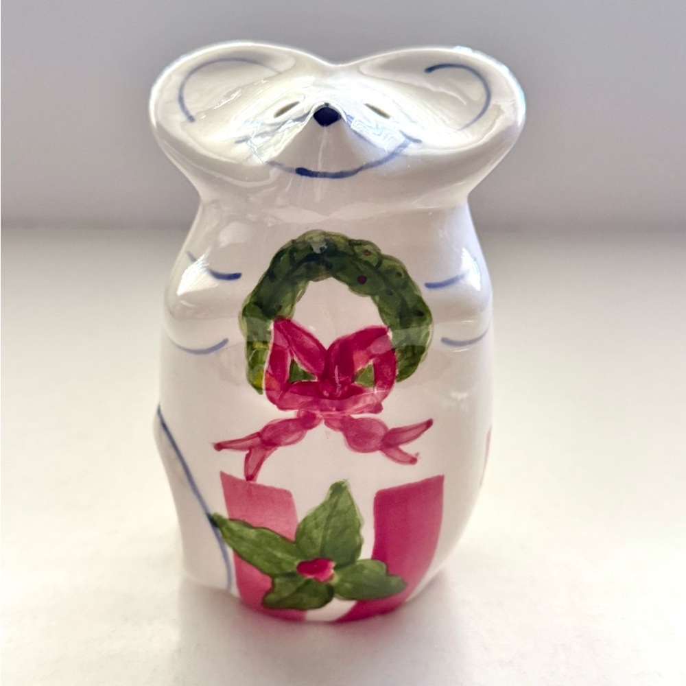Vintage Ceramic Mouse Cheese Shaker, Hand Painted Laurie Gates Design 1999